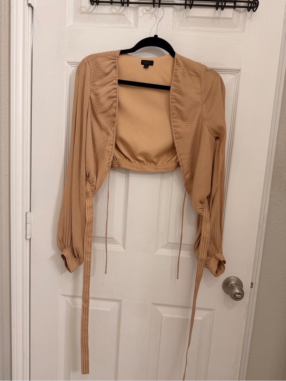 NBD Camel/Tan Cropped Ruched Bolero Top